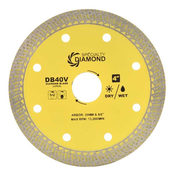 Specialty Diamond 4 Inch High Performance Dry or Wet Cutting Viper Diamond Blade for Porcelain and Granite DB40V